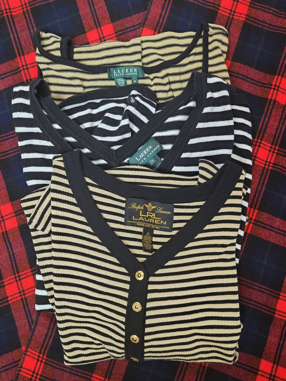 Ralph Lauren Bundle Plus Size 2X 3x Striped Basic Tops Knit Tank Shirt Classic